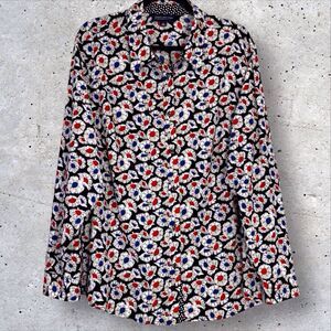 Jones New York Button Shirt Dark Floral Womens Plus 3X Black White Red Blue